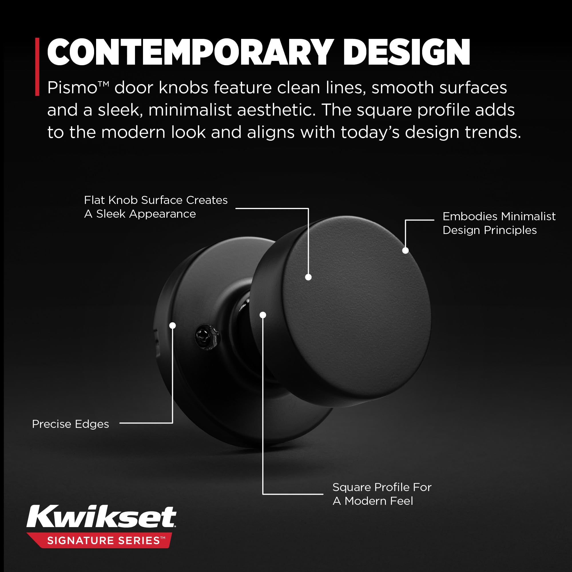 Kwikset 97880-938 Pismo Bouton de porte rond Noir mat