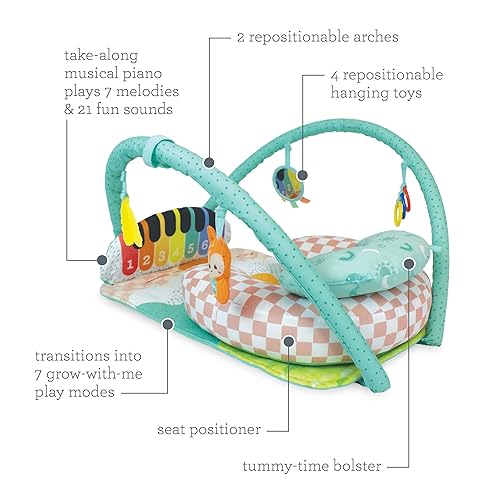 Miniatura 5 de Infantino Kick 'n Keys - Piano musical 7 en 1, gimnasio de actividades con posicionador de asiento, 7 modos de juego, tiempo boca abajo y juguetes