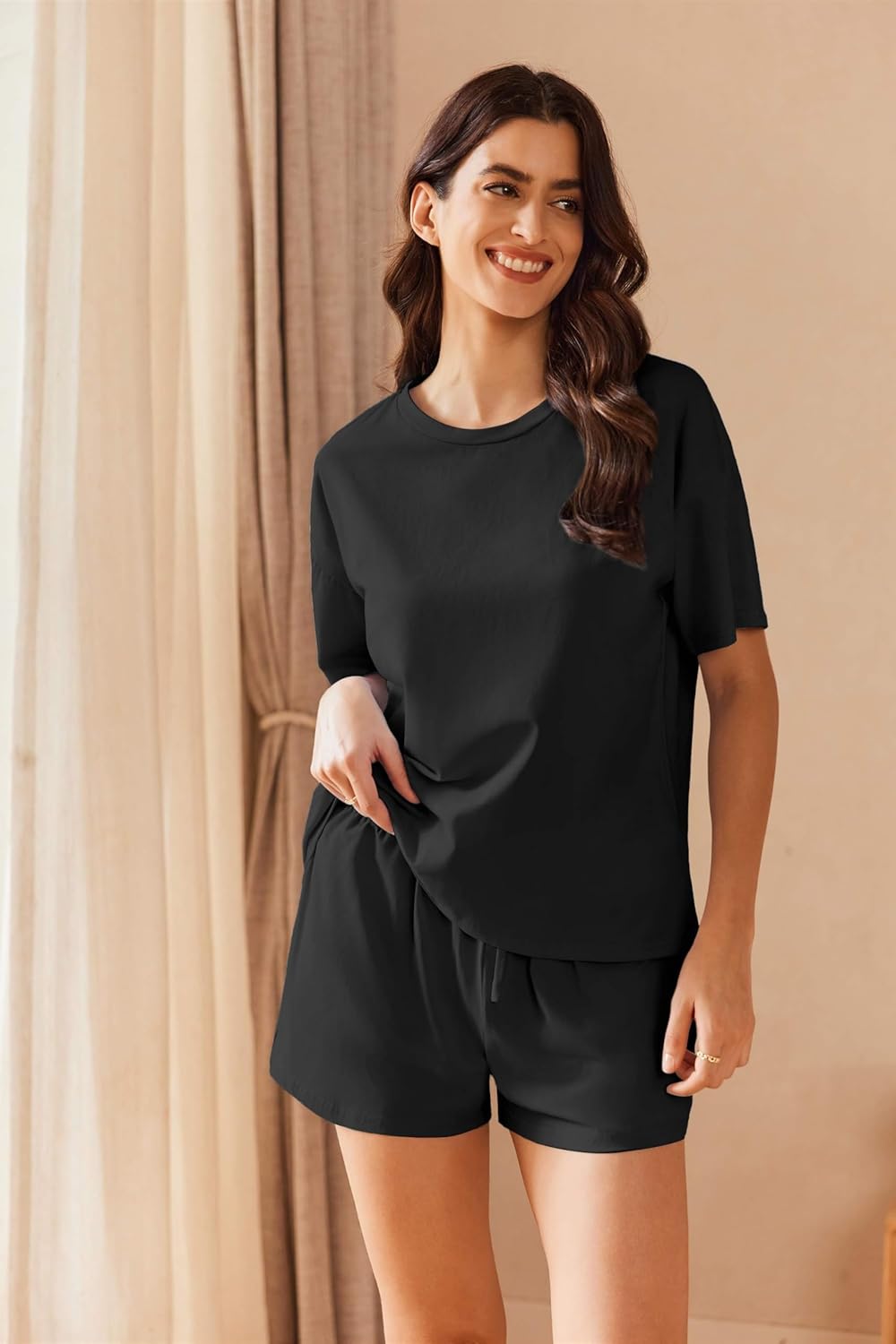 Ekouaer Cotton Pajamas Set for Womens Soft Short Sleeve Lounge Set Shorts Sleepwear Set 2 Piece Pjs Sets - Image 2