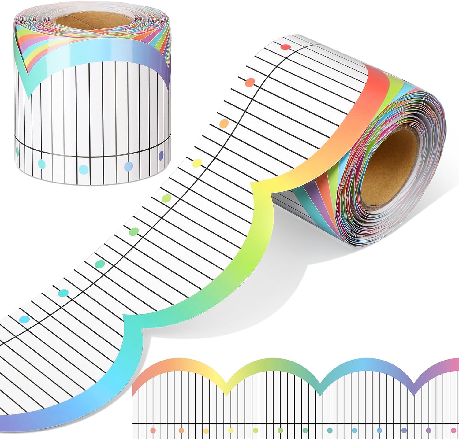 Rainbow Dot Bulletin Board Border - 65.6ft Black Scalloped Trim For Classroom & Office