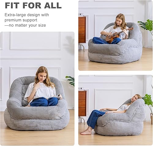 Miniatura 5 de Puf gigante con reposabrazos, asiento acogedor de gran tamaño para adultos, tela de pana y relleno de espuma de alta resistencia, ideal para sala de