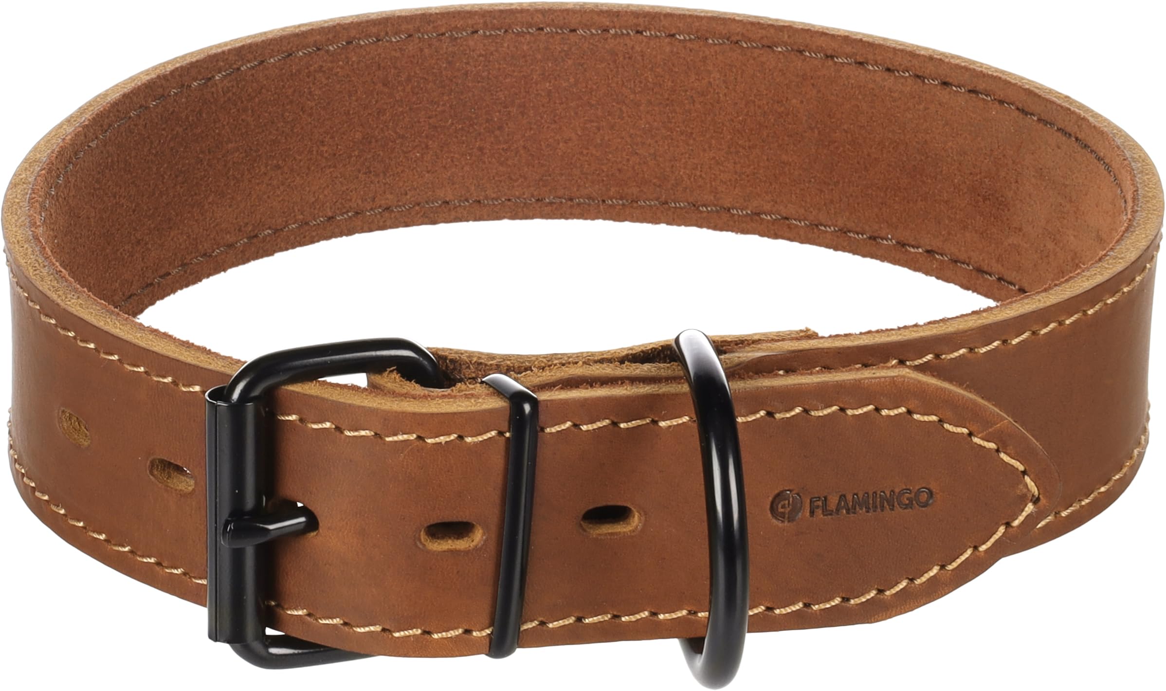 Flamingo Dog Collar Montana Cognac XXL 53-63cm 40mm, Brown