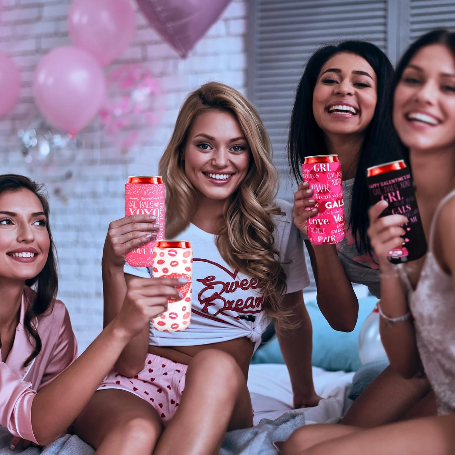 Layhit 12 Pcs Happy Galentine's Day Can Sleeves Celebrating Galentine's Day Beverage Covers for Skinny Cans Cooler Insulated Neoprene Drink Holders for Gathering Party Supplies Favor - Image 4