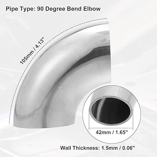 Miniatura 3 de X AUTOHAUX 1 unidad OD 1.65 pulgadas 90 grados de codo de tubo de escape de acero inoxidable SS304 para sistema de escape modificado para automóvil,