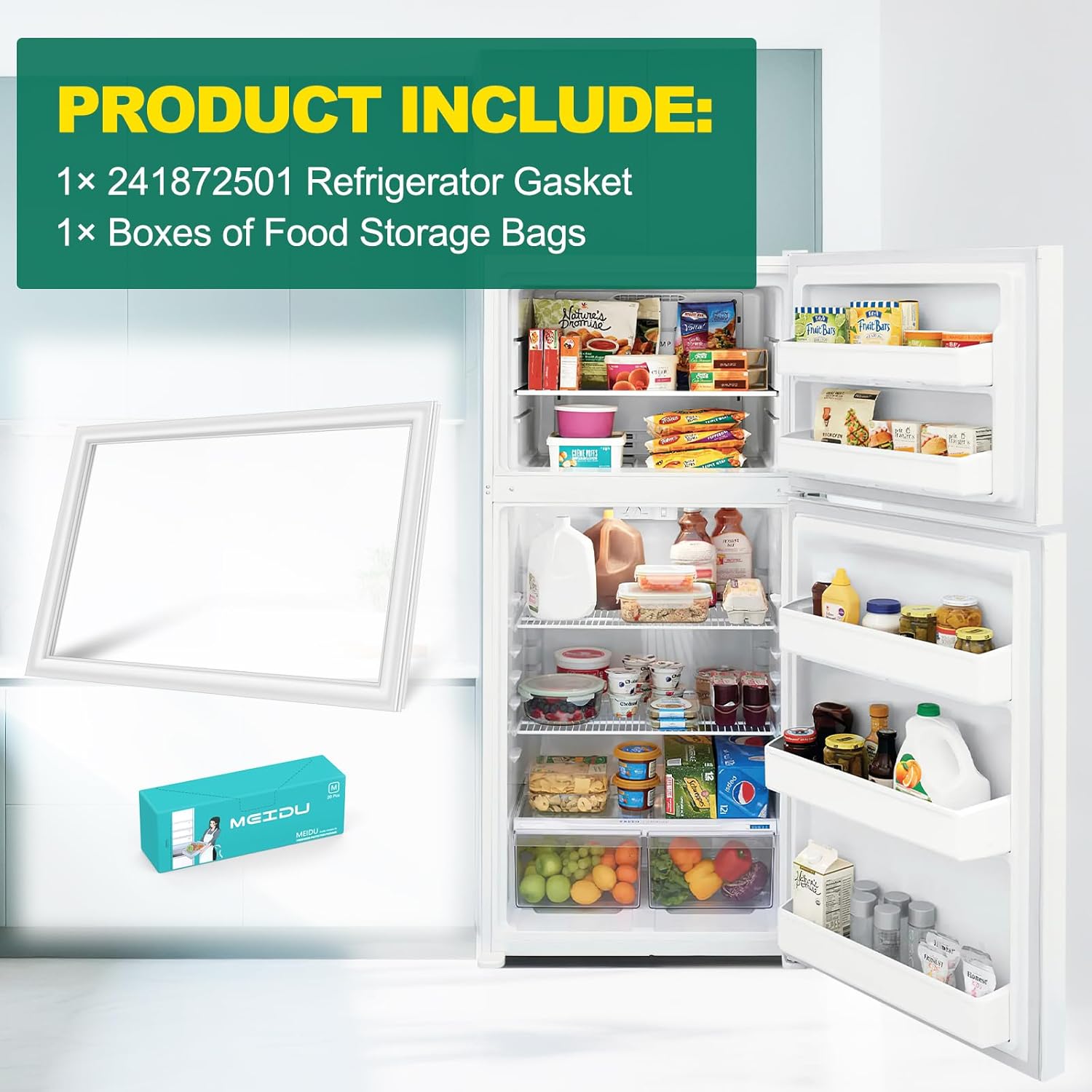 Upgraded 241872501 Refrigerator Door Gasket Compatible with Frigidaire Kenmore Refrigerators, replacement 1379477, 240370901 French Door Seal 240370903, 240514601 Freezer Door Gasket