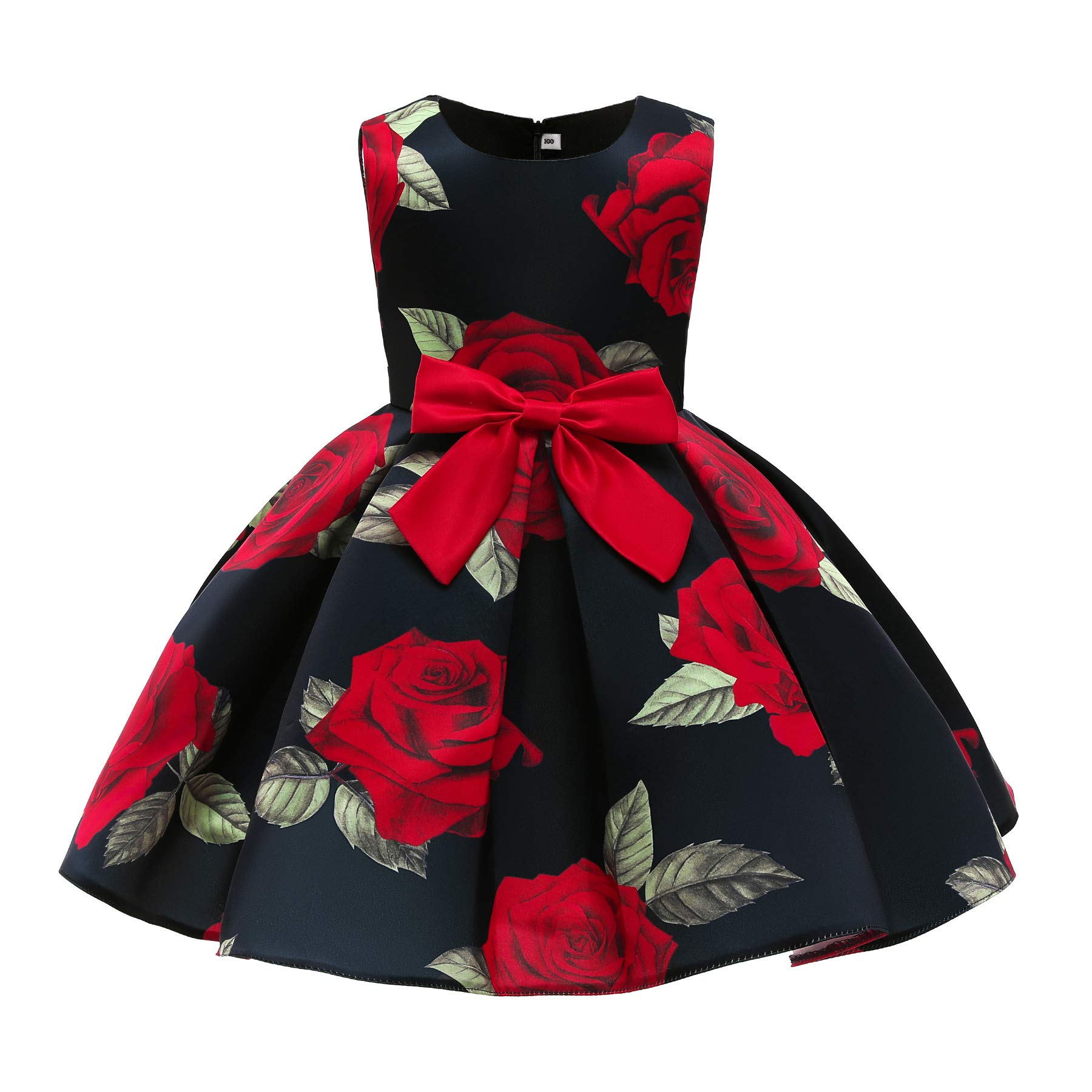Dziewczęca sukienka retro z nadrukiem kwiatowym, sukienka dziecięca, sukienka imprezowa, elegancka sukienka