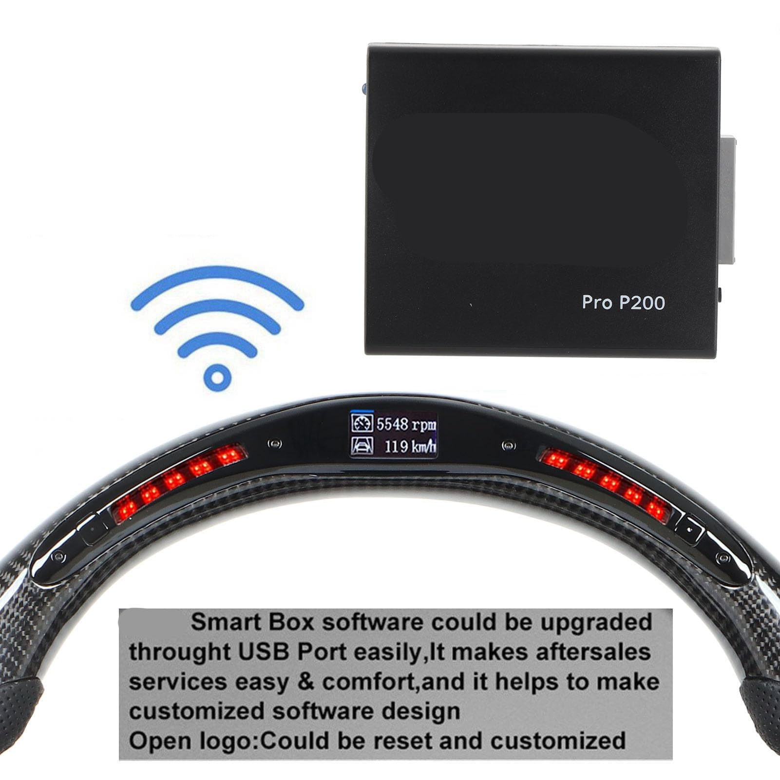 Tbest Volante in Fibra di Carbonio con Luce a LED per Sport L494 2014-2022, Volante da Rpm e RGB con Display LCD, Impugnatura in Pelle Traforata a Forma di D