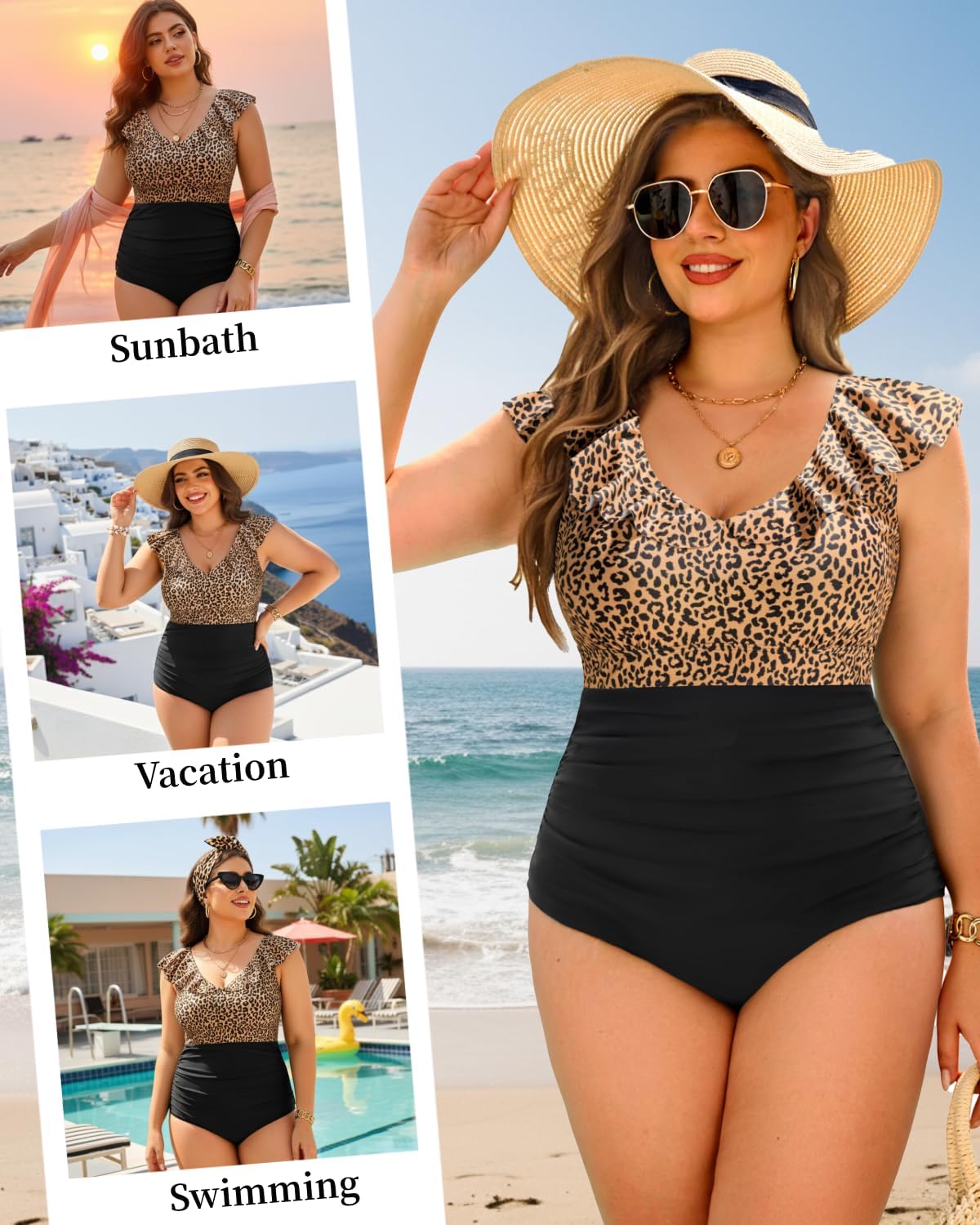 Daci Plus Size one Piece Swimsuits for Women Tummy Control Bathing Suits Ruffle Vintage Swimwear