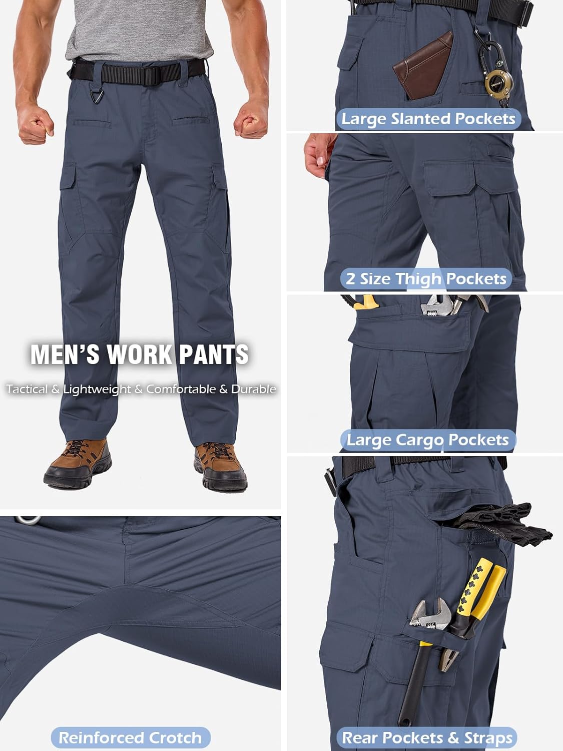 NAVEKULL Men's Flex Work Pants Stretch Ripstop Water-Resistant Utility Cargo Pants Lightweight Workwear Tactical Pants - Image 5