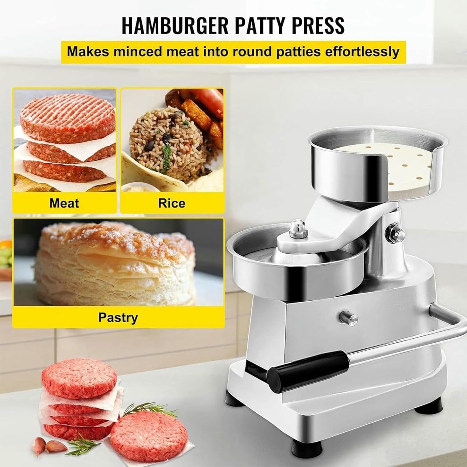Prensa de hamburguesas, máquina formadora de carne manual de acero inoxidable para cocina y exterior, ideal para uso comercial, perfecta para asar y cocinar
