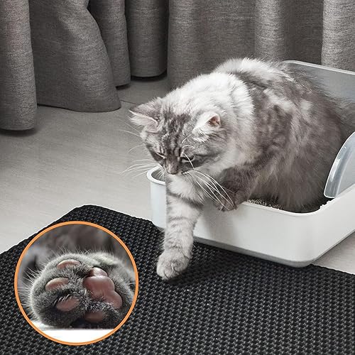 Miniatura 8 de Tapete para caja de arena para gatos para hogares de varios gatos, 30 x 24 pulgadas, XXL, impermeable, con asas y rejilla hexagonal 30% más ancha,