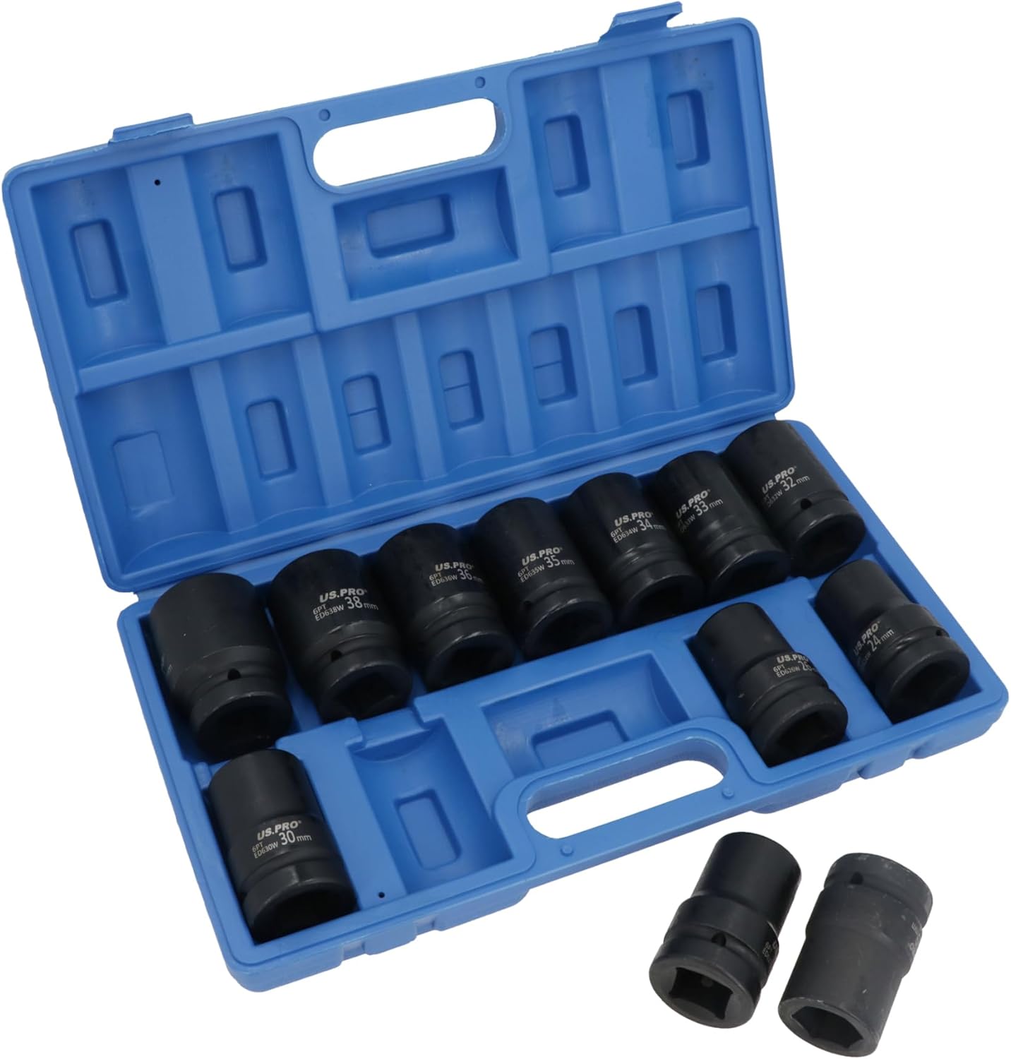 1" Drive Double Deep Metric Sockets Single Hex 6 Sided 24mm - 41mm 12pc