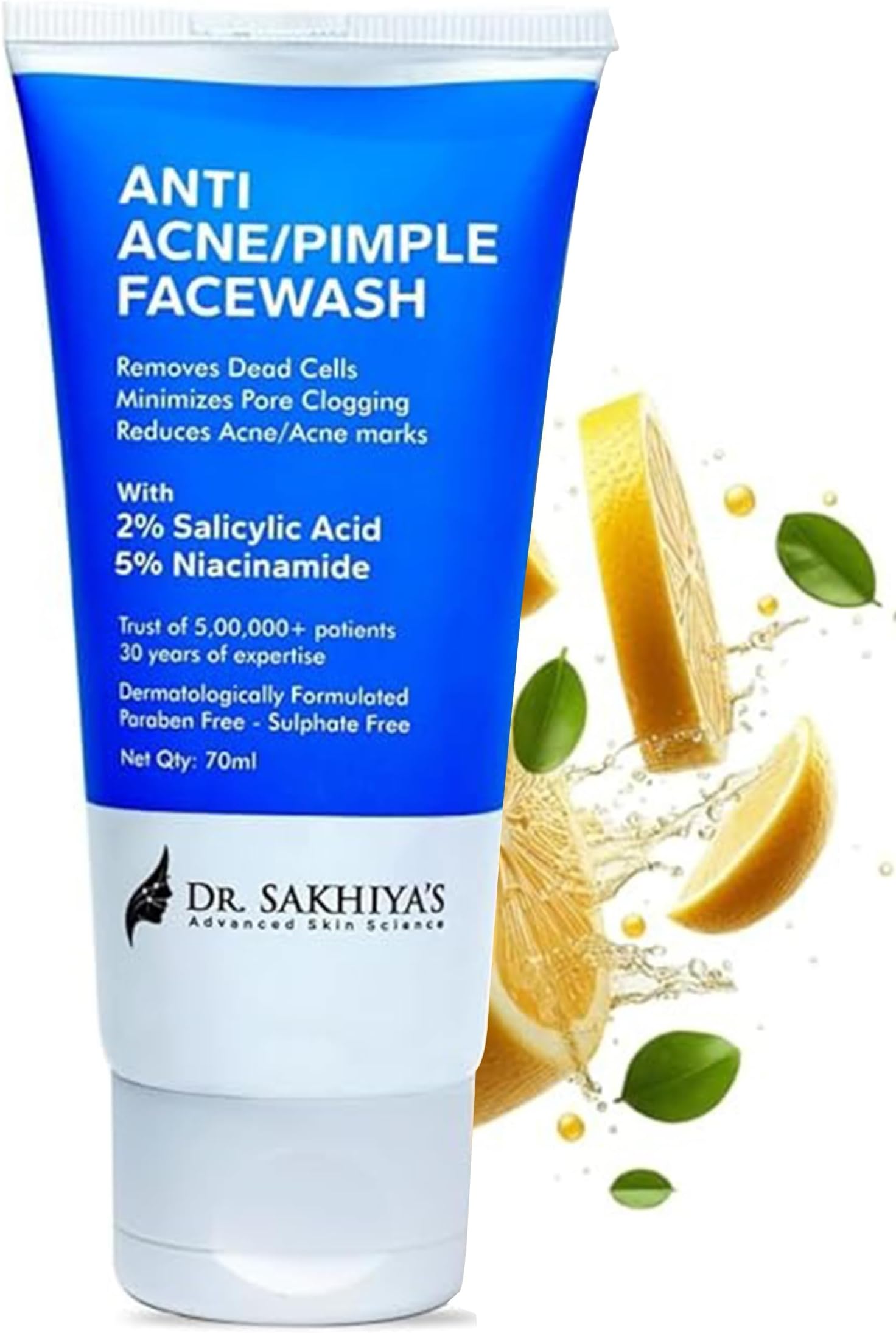 Anti Acne/Pimple Face Cleanser - With 2% Salicylic Acid And 5% Niacinamide โ70ml(Pack Of 1) / Anti-Acne Cleanser For Face/Paraben & Fragrance-Free