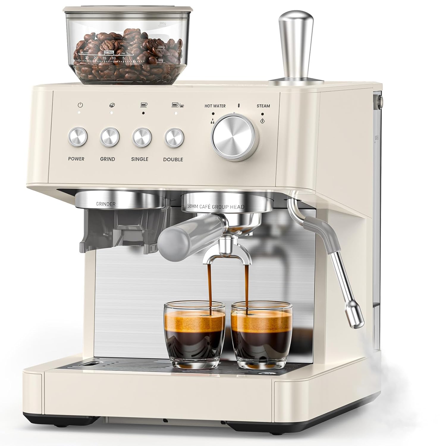 (2026 Upgrade) 15 Bar Espresso Machine with Built-in Anti-Clog Coffee Grinder, Expresso Coffee Machines with Milk Steam Wand/Frother/Tamping Tools,Espresso Maker with Grinder for Lattes-Sleek Black