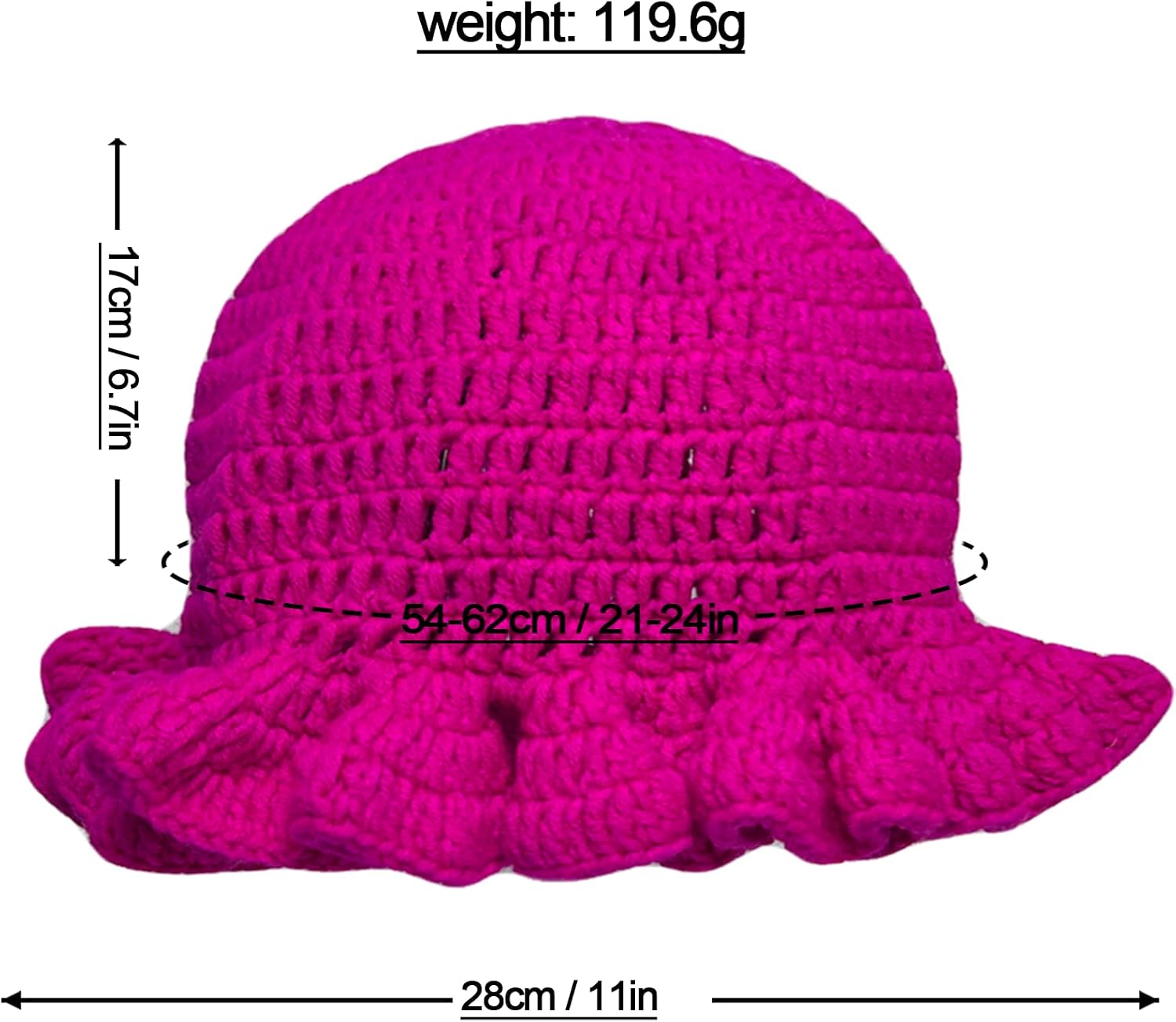 Crochet Hat Knitted Bucket Hats Solid Color Fashion Ruffled Brim Floopy Bucket Hat for Women