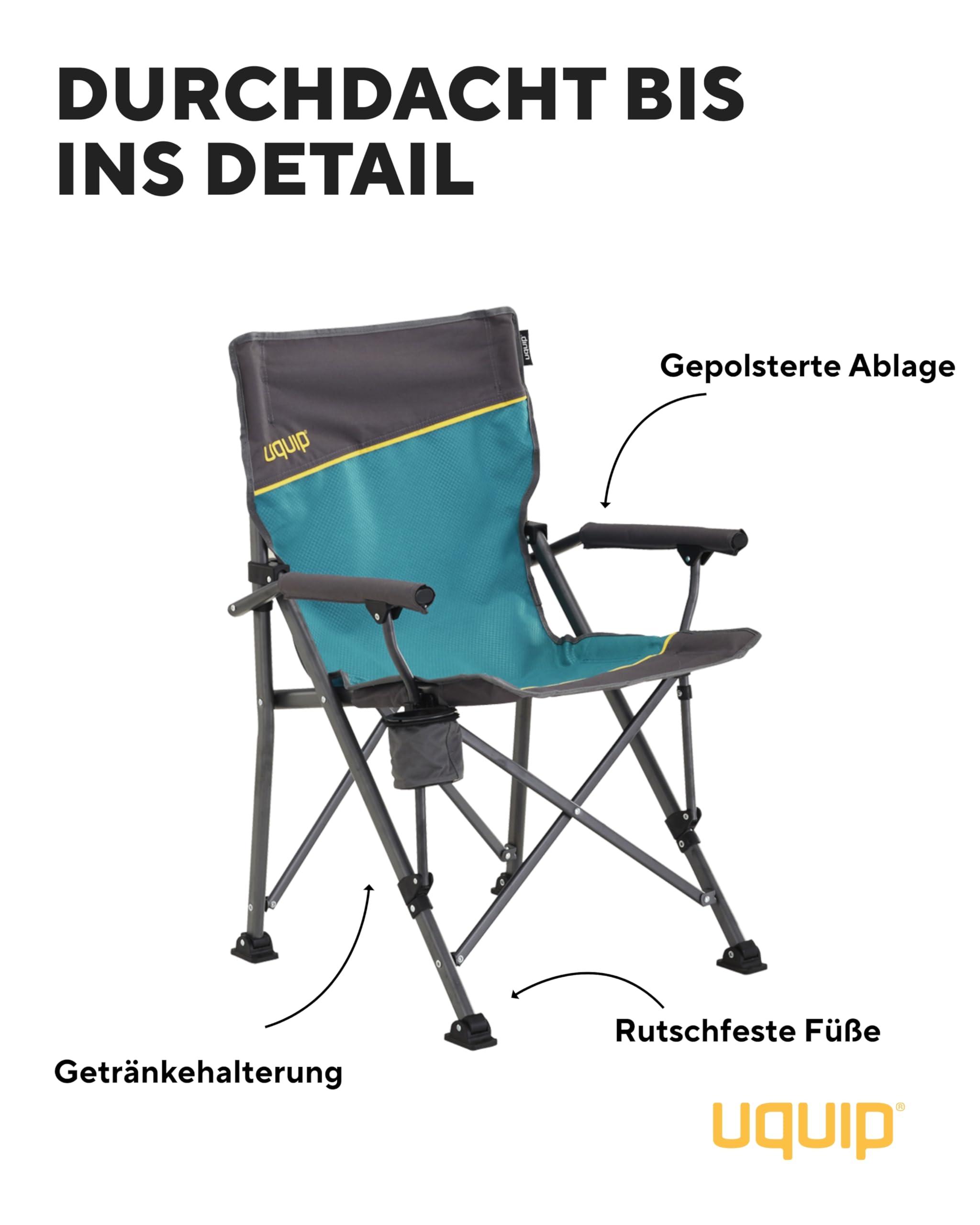 Uquip Roxy Campingstuhl mit Flaschenhalter - Stabile Ausführung bis 120 kg - Blau