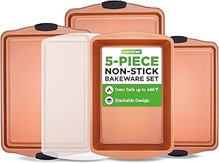 NutriChef 5 Piece Baking Pan Set - PFOA, PFOS, PTFE Free Flexible Nonstick Carbon Steel Bakeware Set - Home Kitchen Bake P...