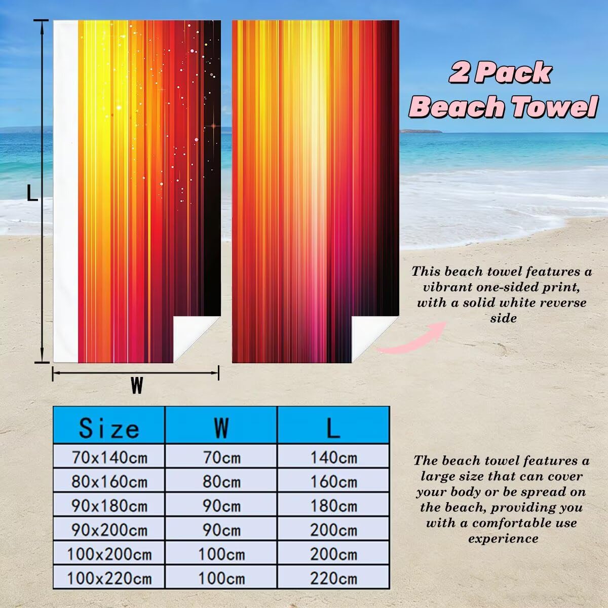 Toalla Playa 100x200 cm, Toalla Gimnasio Microfibra Secado Rapido, Juego de 2 Antiarena Toallas de Playa, Ligera Compacta Toallas Microfibra Grande para Viaje, Regalo Hombre Regalo Mujer (Moda) -5111