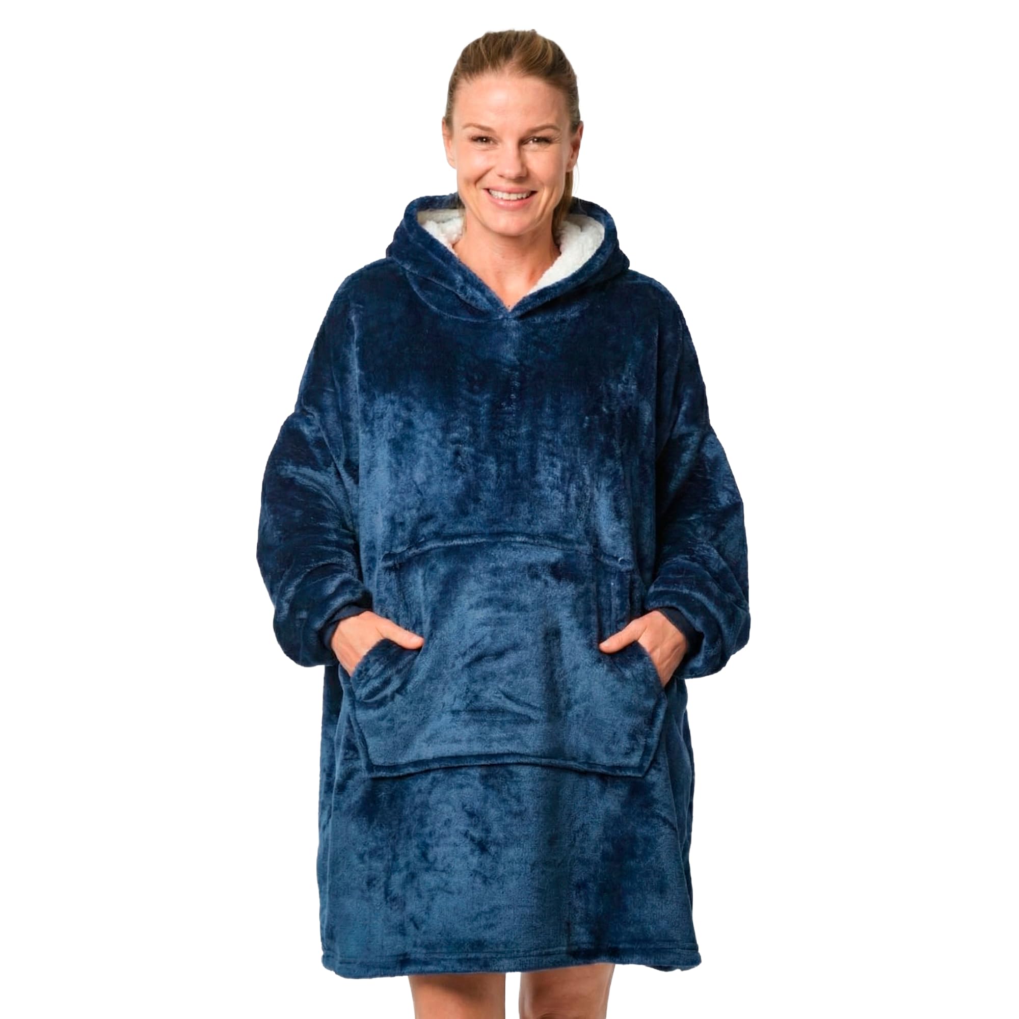Easylife Lifestyle Solutions Men's Blue Easylife Snuggle Hoody, Navy And Wo Oversized Hoodie Blanket With Sherpa Fleece Lining, Large Snuggle Hoodie (One Size Fits All), Machine Washable Wearable Blanket - Fully Guaranteed |