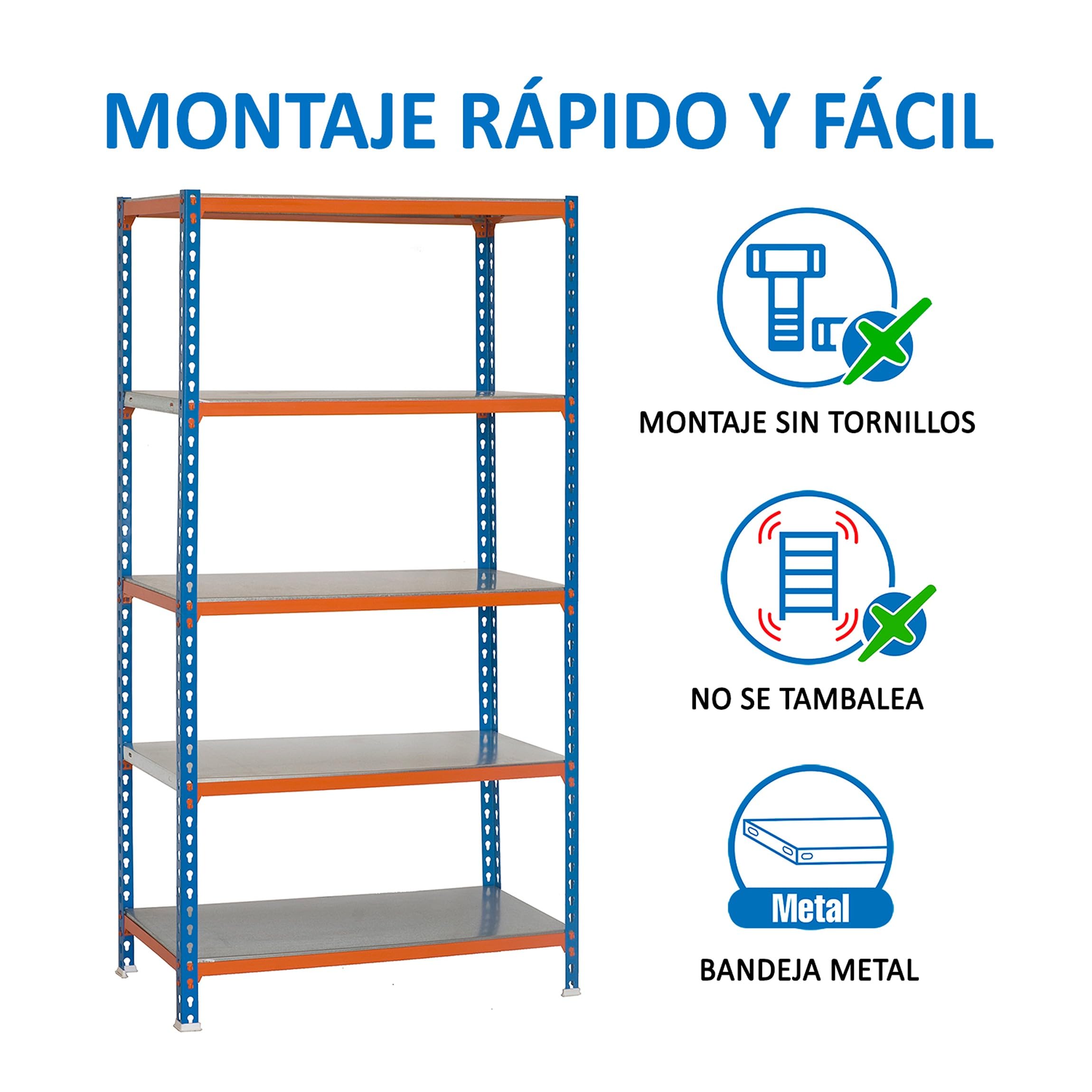 Simon Rack Regał metalowy 1800x900x300 mm, 5 półek, nośność 180 kg na półkę, regał magazynowy i garażowy, stabilna konstrukcja, kolor Niebieskie/Pomarańczowe/Ocynkowane – Simon Classic