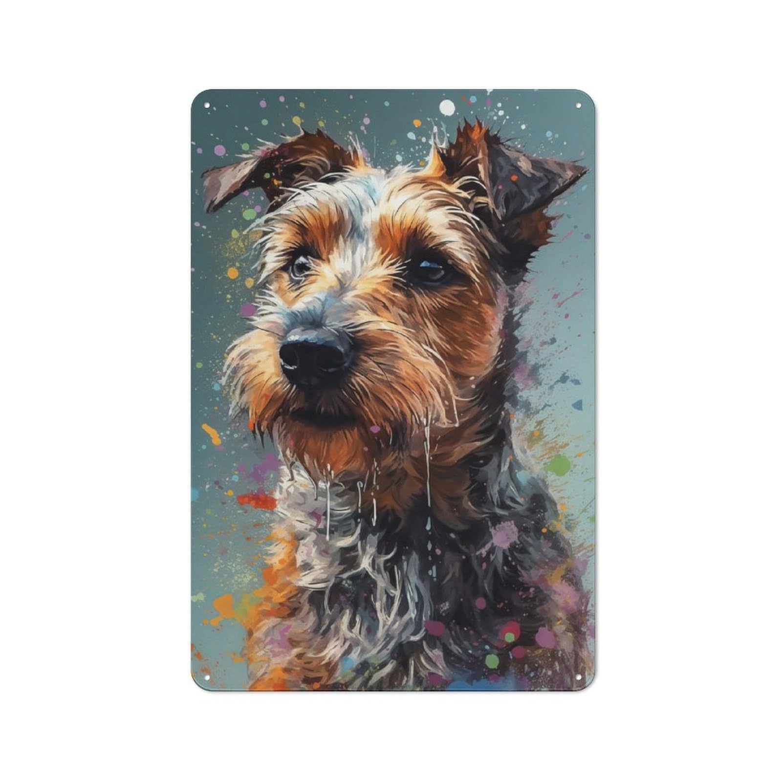 Junmoney Terrier Painting Cafe Metal Sign 30X20cm, Shop Front Style Restaurant Wall Art For Takeaway, Bar, Kitchen Or Counter Area
