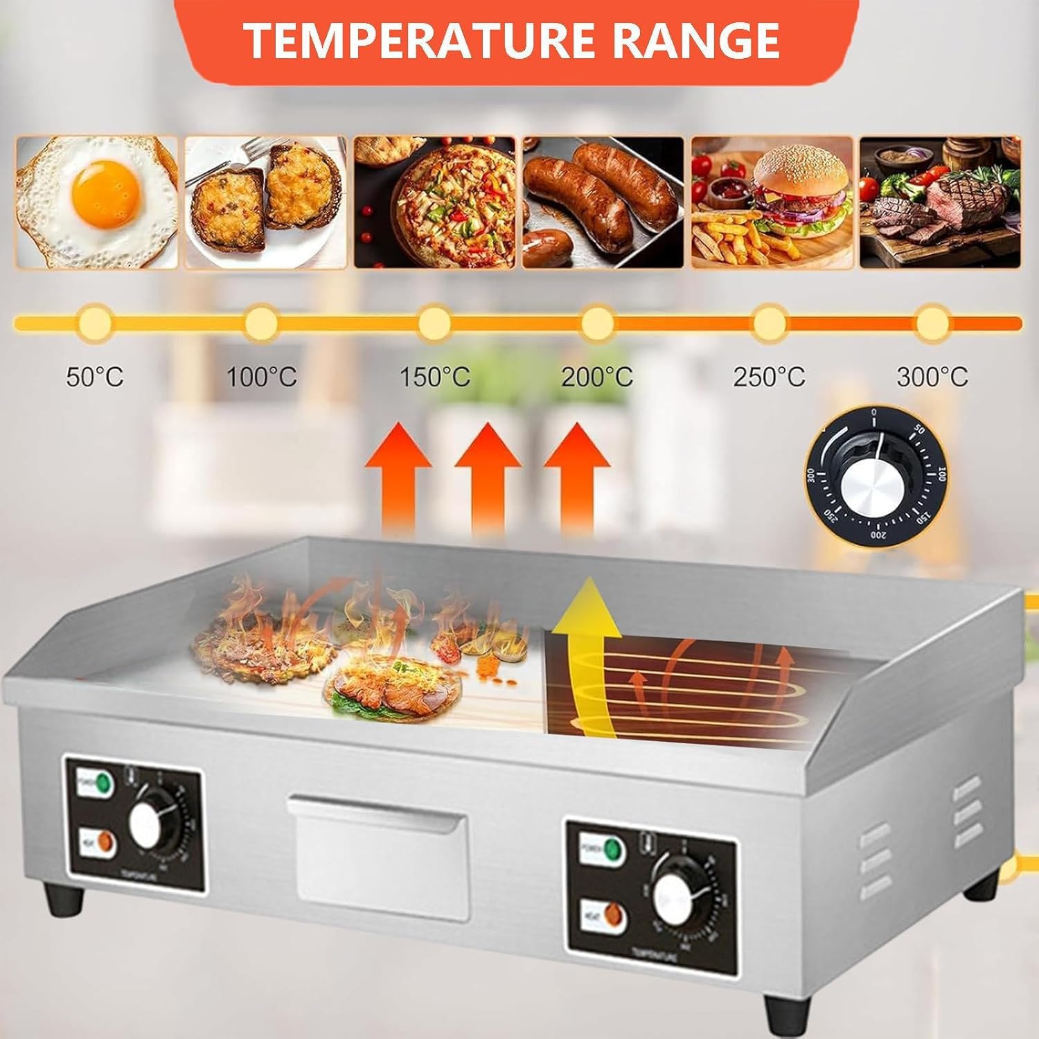 Placa de parrilla eléctrica comercial para fregadero de cocina, 25.984 x 15.748 in/28.740 x 15.748 in, parrilla Teppanyaki de acero inoxidable 3500 w/4400 W, placa caliente antiadherente para 2