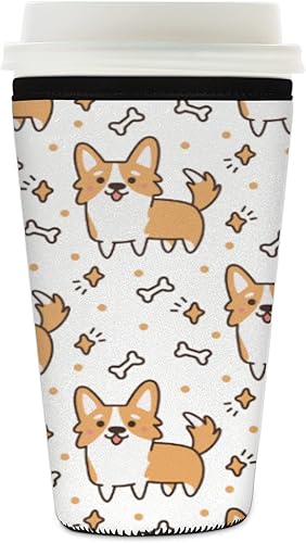 Miniatura 1 de Funda de café helado, lindo perro corgi, diseño de estrella de hueso animal, reutilizable, de neopreno, aislante, para bebidas frías, bebidas, 32