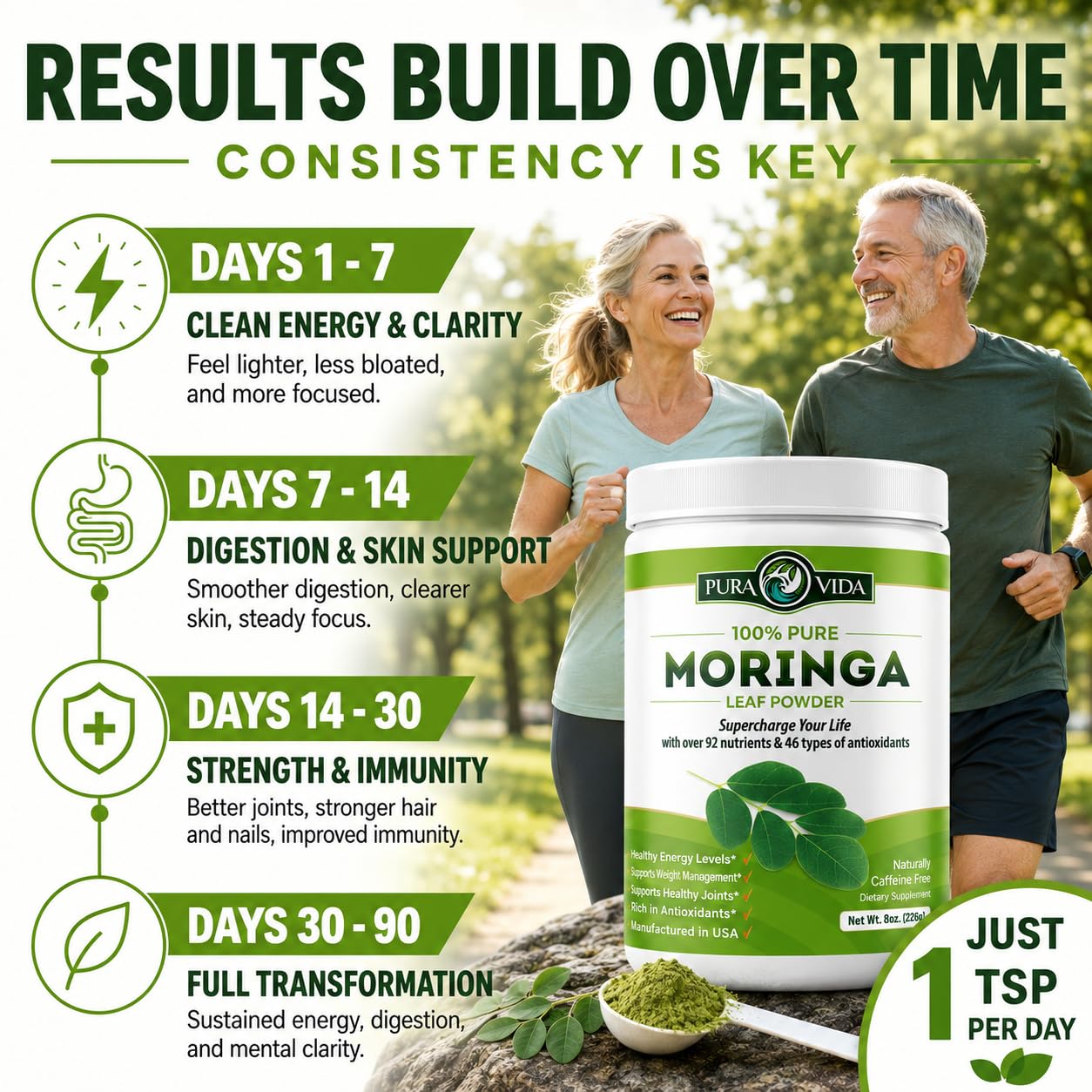 PURA VIDA MORINGA Organic Moringa Powder, Premium 100% Leaf Powder Single Origin - USDA Organic Moringa Oleifera Leaf, Perfect for Smoothies & Recipes, 8 oz — Amazon image 11