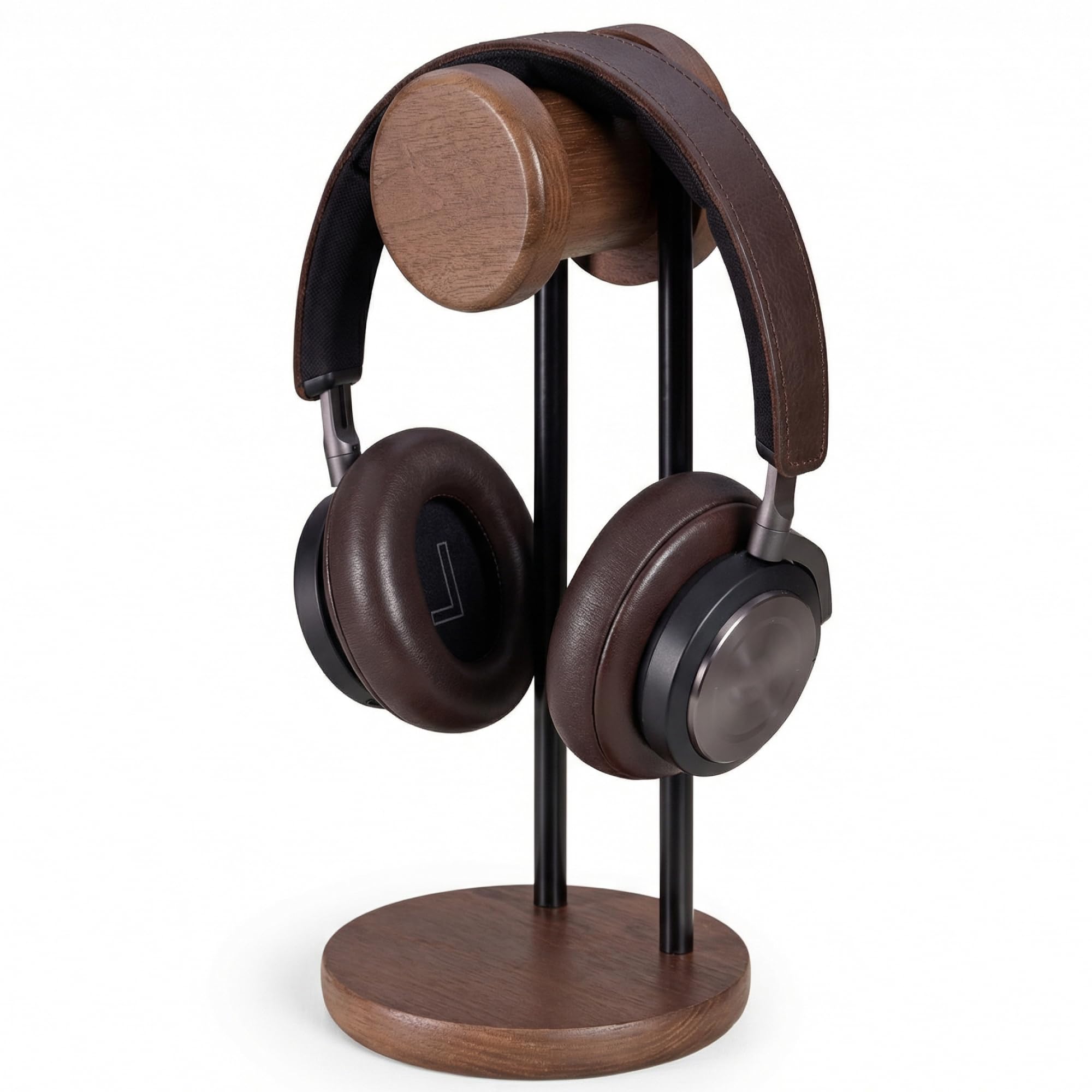 Fenge Porta Cuffie da Scrivania, in Legno Massello Naturale e Metallo, Universale, Base Ponderata con Archiviazione, Supporto Cuffie Gaming PC, per Espositore, Ufficio Casa (Marrone)