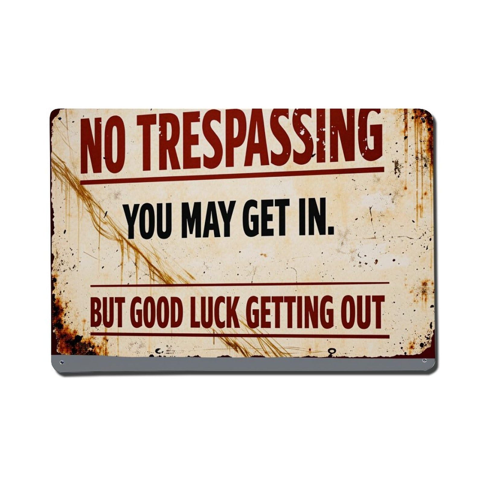 No Trespassing Warning Sign Pattern Tin Sign Vintage Metal Poster, Home Bar Garage Man Cave Cafe Indoor & Outdoor Wall Decoration 8x12Inches