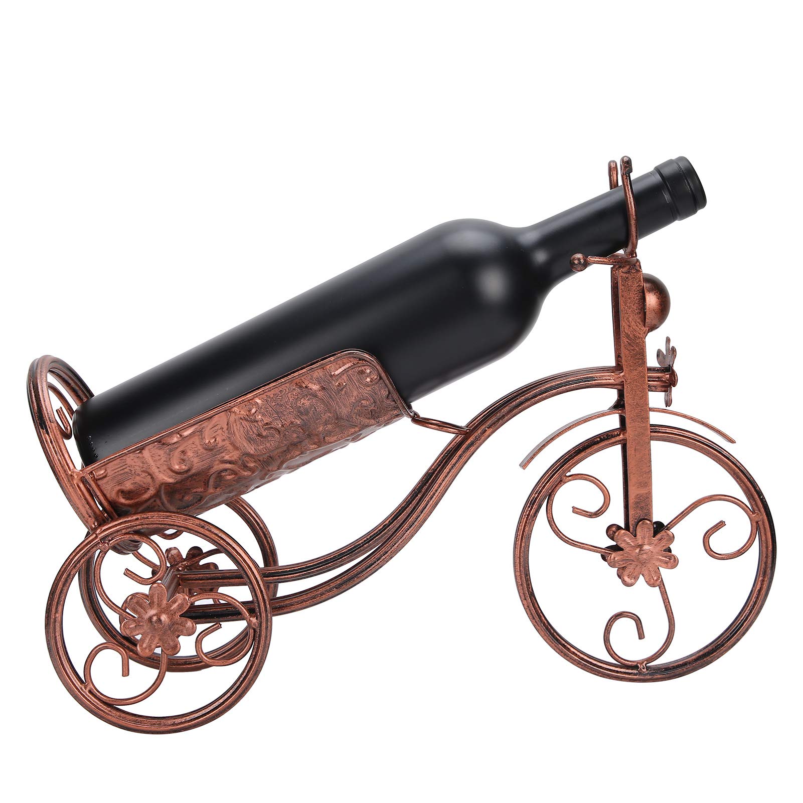 Soporte para Vino Decorativo Estilo Vintage, Triciclo de Metal Color Cobre, Porta Botella Individual para Bar y Bodega