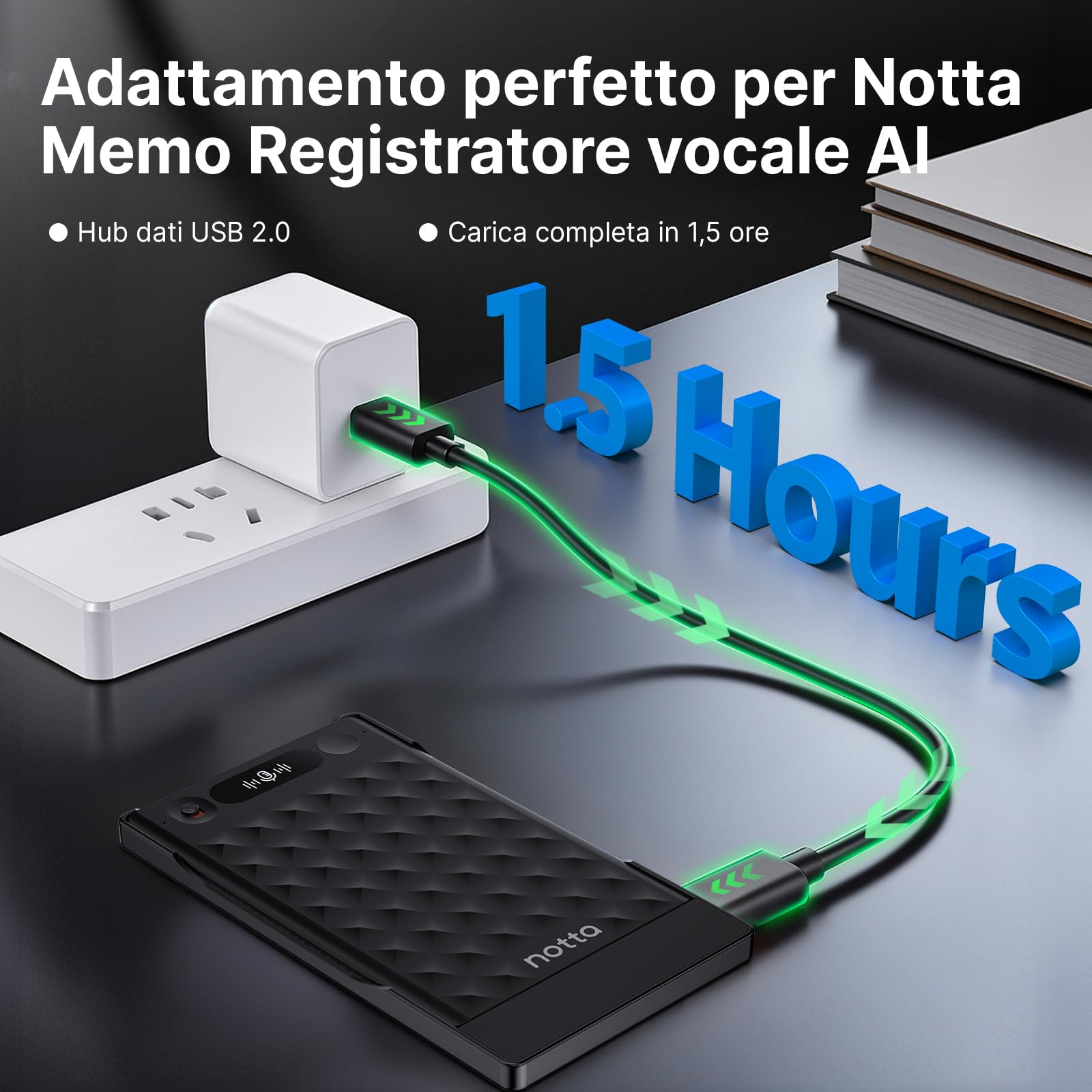 Registratore vocale AI Notta Memo(Nero) con Memo MagBridge, Trascrizione & Riassunto AI 58 Lingue, Memoria 2000h, per Chiamate/Riunioni/Lezioni