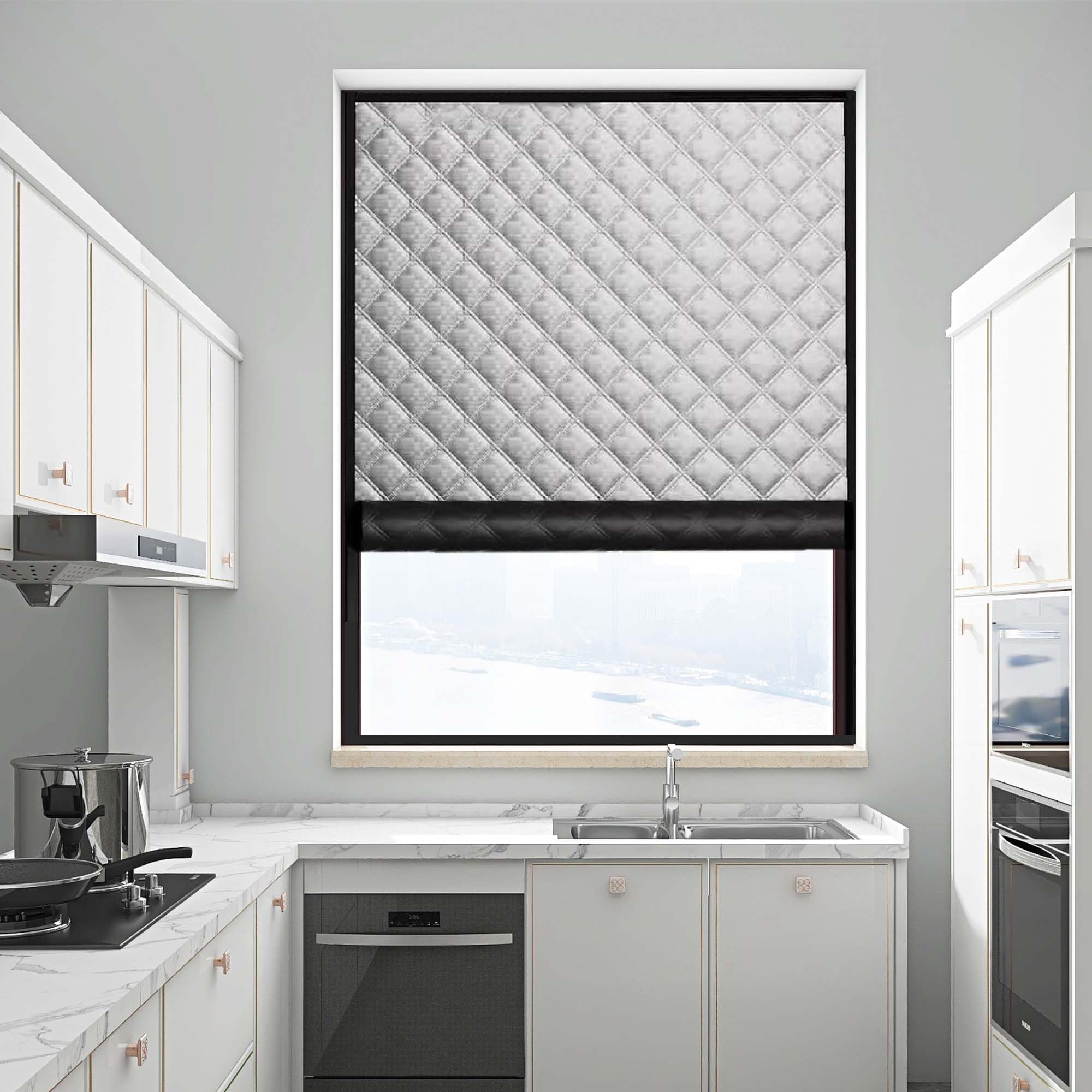 Fenster Wärmeschutz Set 94 x 440 cm Oxford Gewebe Dick Baumwollfüllung Isolierfolie Fenster Winter Einfache Montage Ohne Bohren für Winter Drinnen Und Draußen, Silber