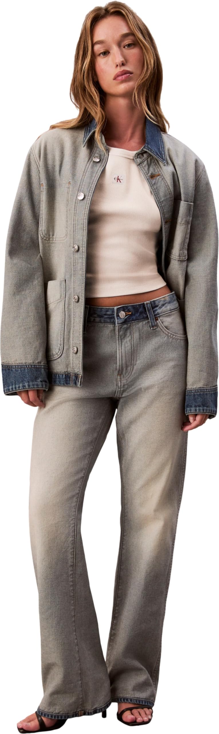 Calvin Klein Camiseta de Manga Corta Mujer Woven Rib Baby tee Cropped