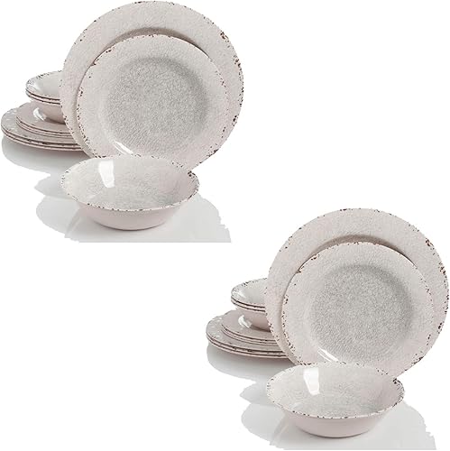 Gibson Studio California Mauna Elegante juego de vajilla de melamina de 12 piezas resistente a las virutas con 4 platos llanos, 4 platos de postre y