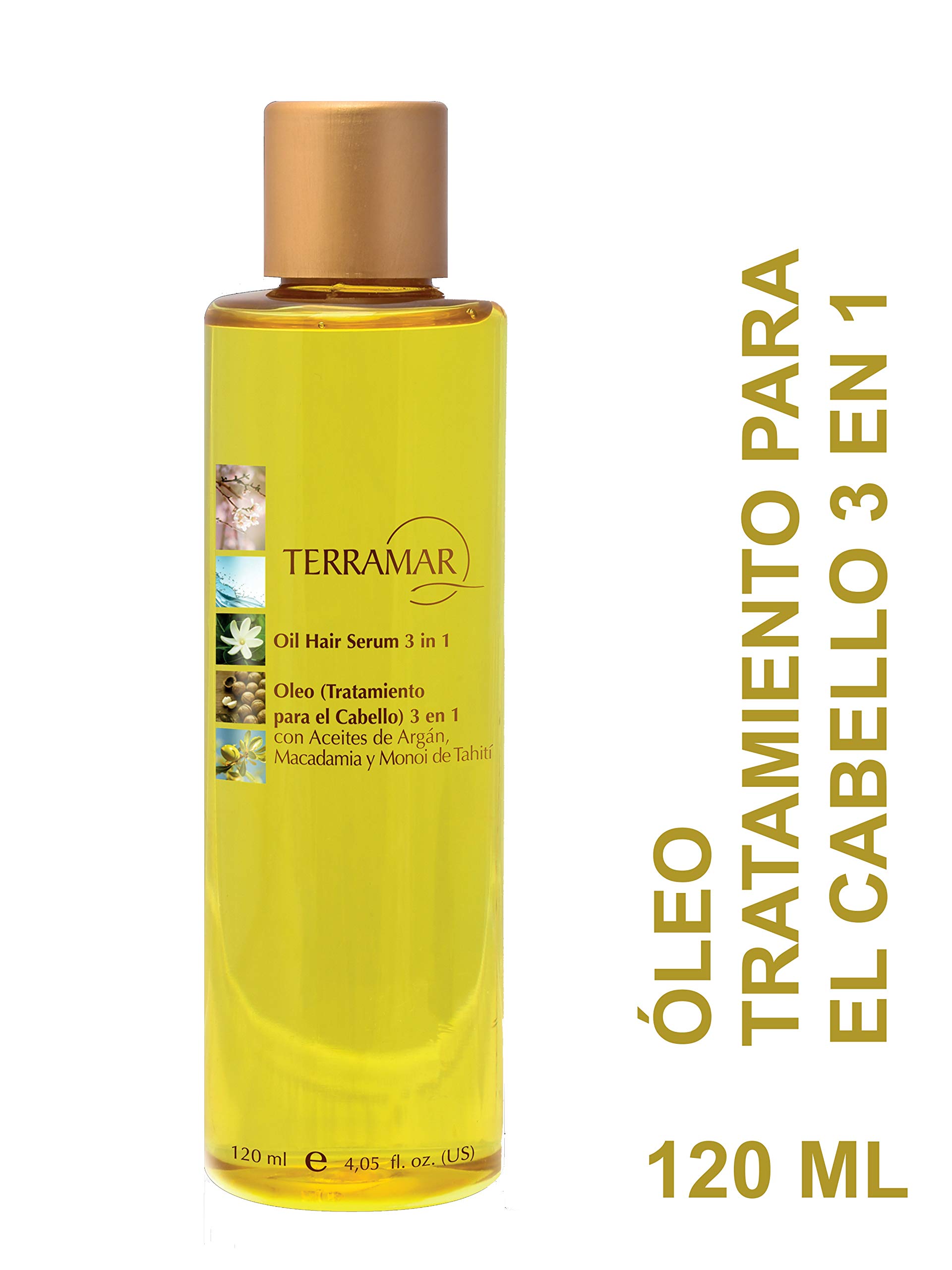 Oleo (Tratamiento para el Cabello) 3 en 1, con Aceite de Argán, Macadamia y Monoi de Tahití, Terramar, 120 ml
