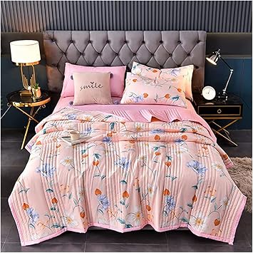 ZTGL Summer Comforter Single Double Quilt 100% Washed Cotton Printing Bed Blanket with Soft Microfiber Inner Fill Bedding Lightweight All Season Down Alternative Duvet Insert,L,100x150cm