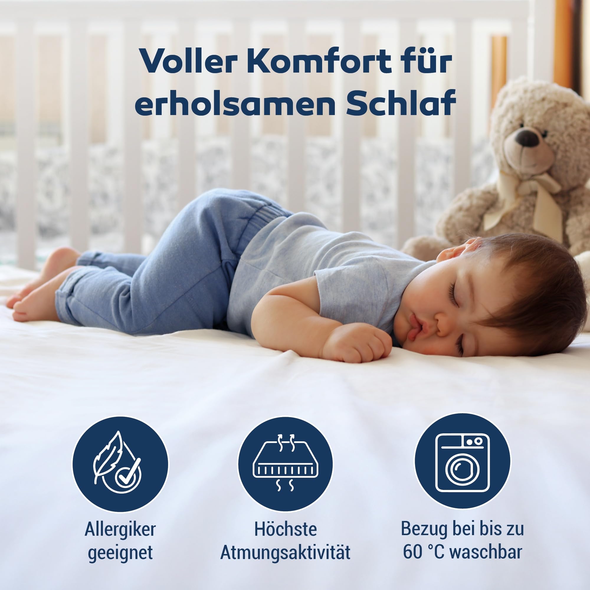 Betten-ABC - Mini-Duo - Wendematratze für Babys & Kleinkinder - 60x120 cm - mit Klimaband & 2 Liegeseiten - Oeko-TEX-Zertifiziert - Abnehmbarer & waschbarer Polyester-Bezug - Lieferung per Paket