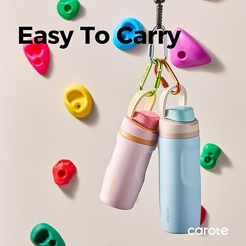 Miniatura 2 de CAROTE Botella de agua aislada de acero inoxidable, paquete de 2, bonita botella de agua con asa, boquilla doble para bebida con popote sin BPA,