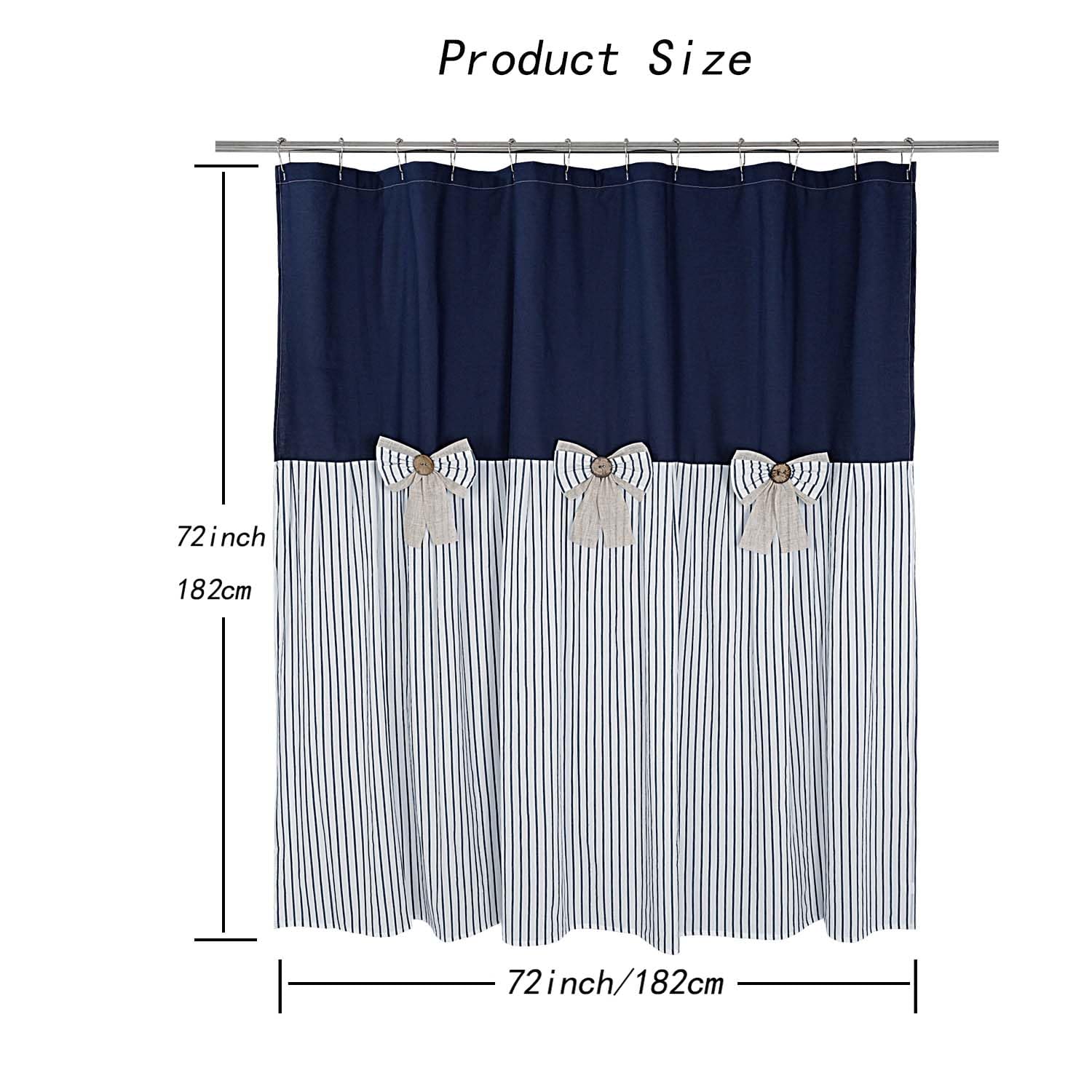 DOSLY IDÉES Tenda da doccia in stile rustico, con fiocco, tessuto in cotone e tessuto misto cotone, a righe blu navy, stile country, 183 x 183 cm