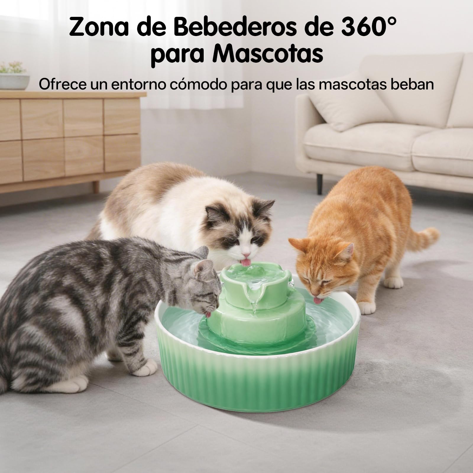 Fuente para gatos de cerámica, 2,1 L, para gatos, cerámica, dispensador de agua silencioso, bomba de agua con filtro de carbón activado de algodón, fuente para gatos para varias mascotas (degradado