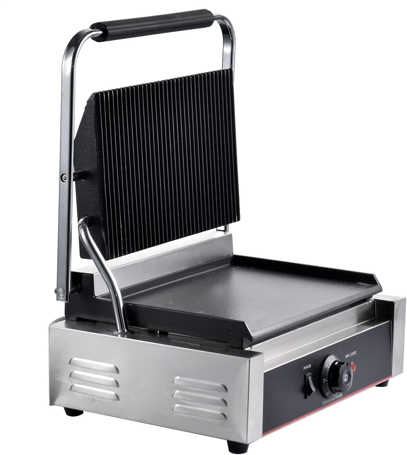Panning Grill Sandwich Maker, 1200w Electric Sandwich Press with Grooved Grill Sandwich Maker Machine Electric Contacts Grill Single, Commercial Panini Press for Grilled Cheese, Snacks, Breakfast
