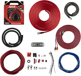 DS18 AK4 Complete 4 Gauge CCA Amplifier Installation Wiring Kit - Ampkit Helps Make Connections, Brings Power to Your Radio, Subwoofers, Speakers with Super Flex Wire - 1200W for 1 Amplifier