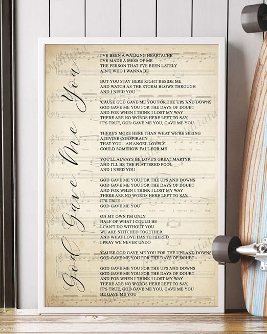 Amazon Com Mattata Decor Gift God Gave Me You Song Lyrics Sheet Music Portrait Poster Print 16 X 24 Kitchen Dining