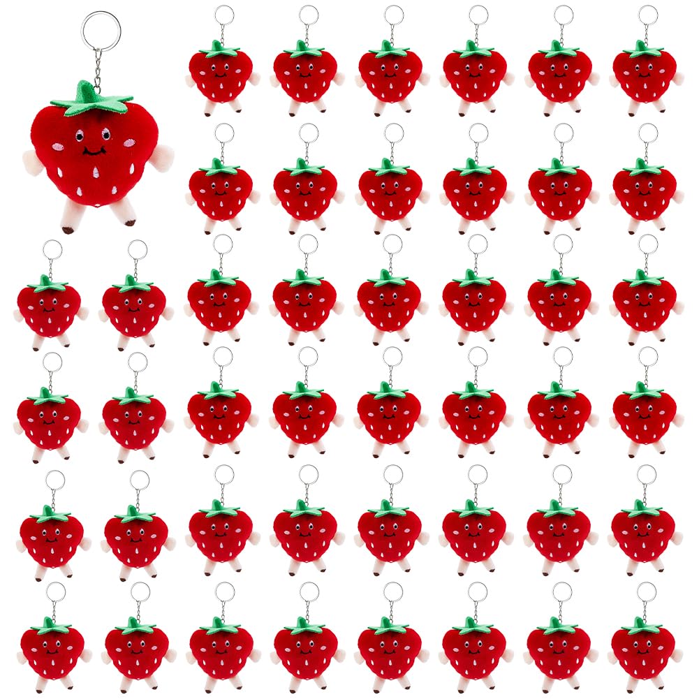 48 Stück Erdbeer Plüsch Schlüsselanhänger Niedliches Frucht-Schlüsselanhänger weiches Material 10x10cm, Gastgeschenke für Geburtstagsfeier Hochzeit Beerenparty, Rucksackdekorationen