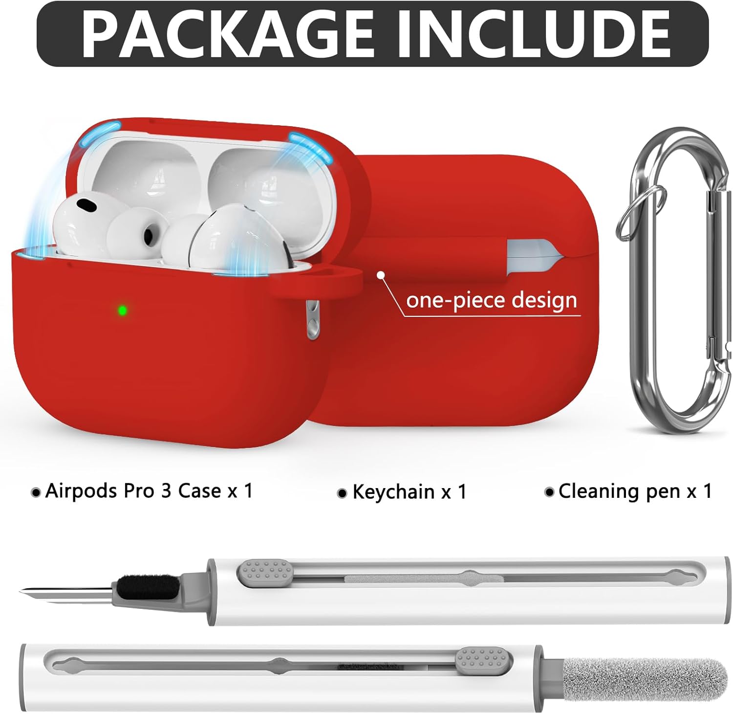 Ljusmicker for AirPods Pro 3 Case 2025 with Cleaner Kit,Soft Silicone Protective Cover for Apple AirPods Pro 3rd Generation Cases for Women Men,AirPod Pro 3 Case with Keychain-Magnetic Red B-MagneticRed