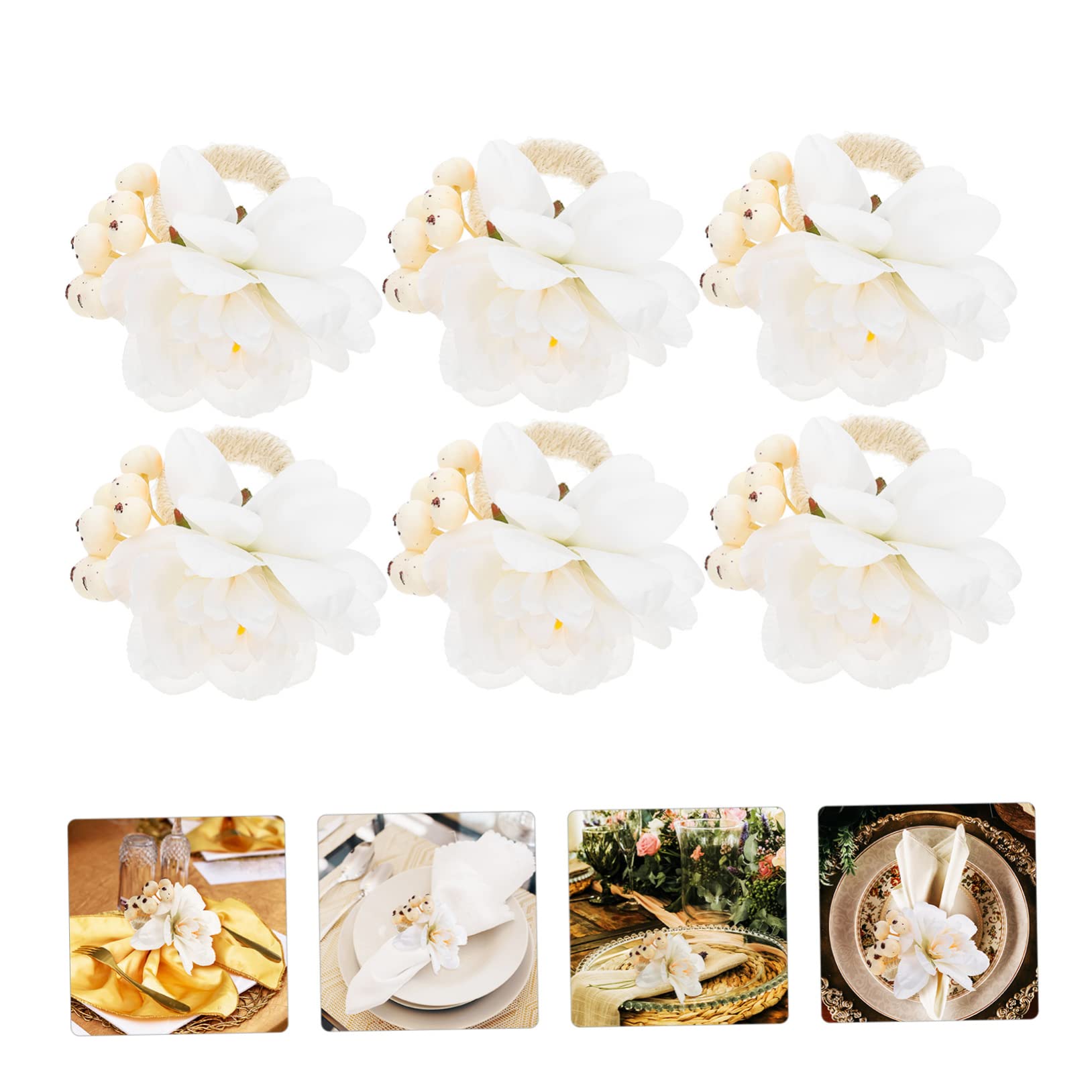 IMIKEYA 5 Juegos Servilletero Decoraciones De Boda para Ceremonia Anillo De Servilleta De Flores Decoração Casa Decoración Casa Anillo De Servilleta De Mesa De Comedor Beige 6 Piezas * 5