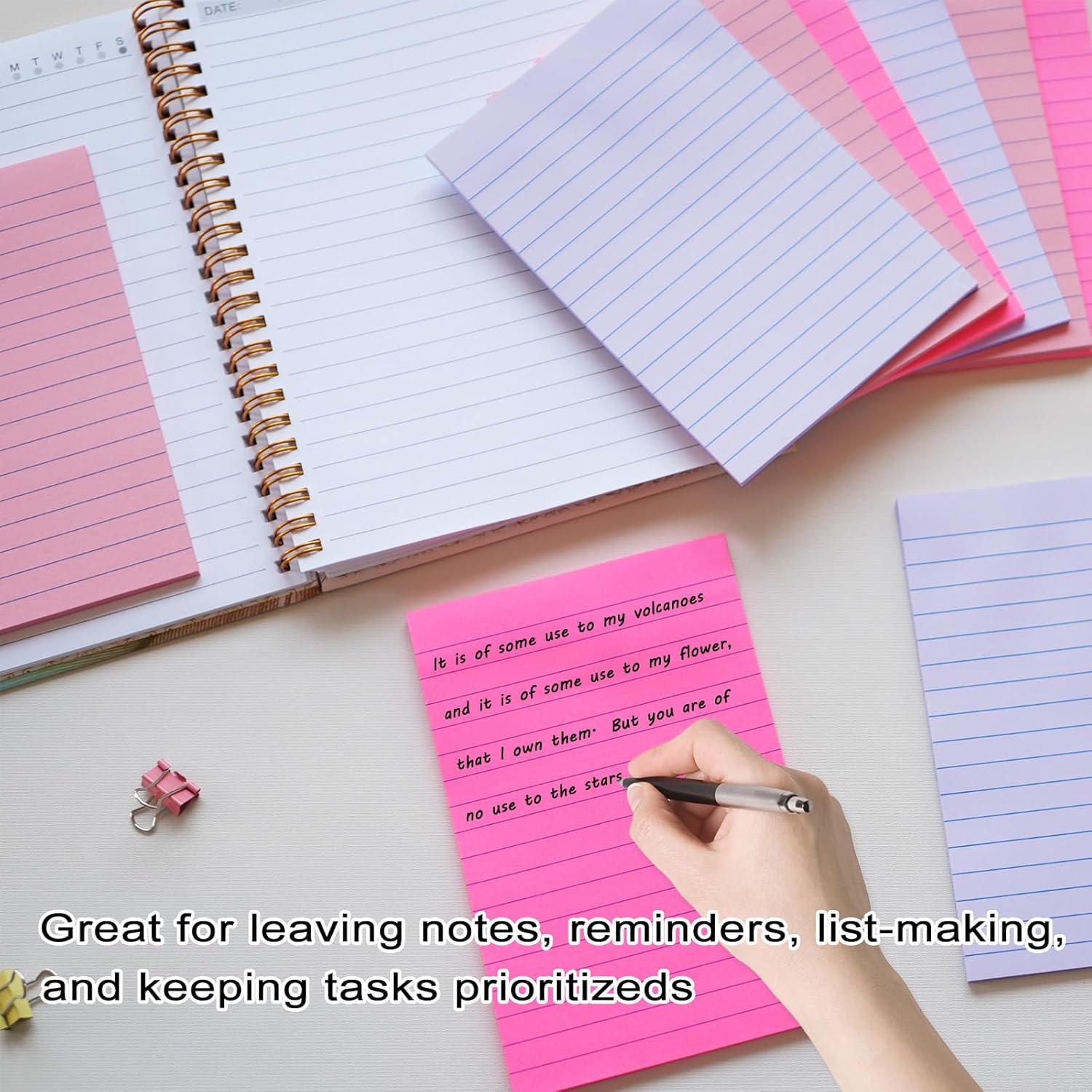 9 Pack Lined Sticky Notes 4X6 in Post Sticky Notes with Lines, Large Ruled Post Sticky Colorful Super Sticking Power Memo Pads Strong Adhesive (Pink Themed) Light Pink, Red, Light Purple image 3 of 6 B0CKZFSCK7