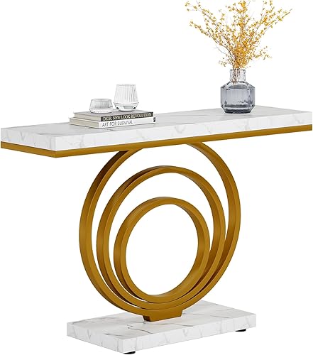 Vista 8 de Tribesigns 41-Inch Gold Entryway Table, Modern Console Table Narrow Long, Contemporary Accent Table for Living Room, Hallway, Entrance, Faux Marble