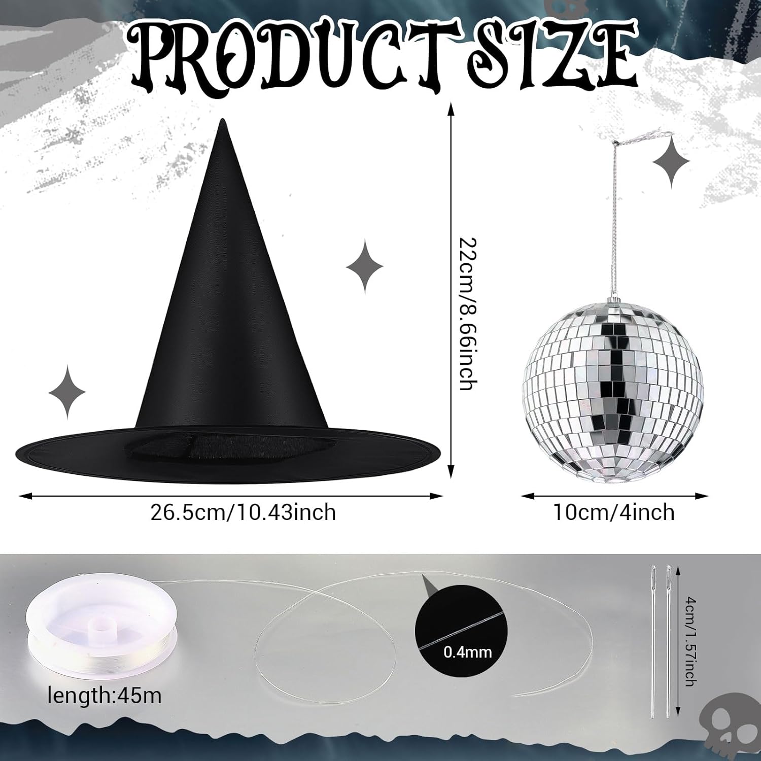 Seematn 12 Set Halloween Mirror Disco Ball Hanging Decor with Witch Hats, Halloween Hanging Decorations for Party Stage Club Ballroom Dance Hall Prom Props